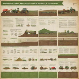 An engaging poster illustrating various farm inputs such as seeds, fertilizers, and machinery, along with simple diagrams showcasing fundamental calculations in horticulture. The slogan should emphasize the importance of farm inputs and efficient farming practices.