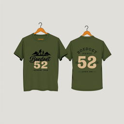 Create a t-shirt design with an army green color theme for a family gathering event named Boedoet 52 Azhem 1908