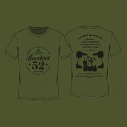 Design a t-shirt in army green color with a theme 'Family Gathering Boedoet 52 Azhem 1908'