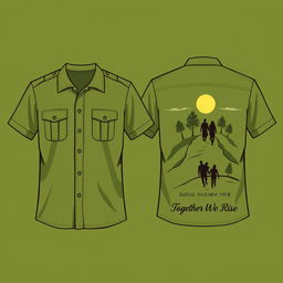 Elegant green army-style shirt design for a family gathering with the theme 'Boedoet 52 Azhem 1908'