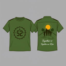 Elegant green army-style shirt design for a family gathering with the theme 'Boedoet 52 Azhem 1908'