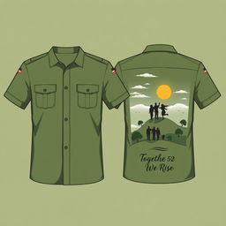 Elegant green army-style shirt design for a family gathering with the theme 'Boedoet 52 Azhem 1908'