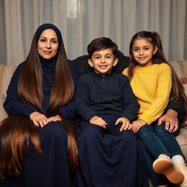 A family sitting together on a sofa