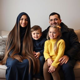 A family sitting together on a sofa