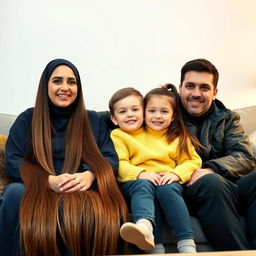 A family sitting together on a sofa