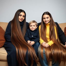 A family sitting together on the same sofa