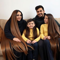 A family sitting together on the same sofa