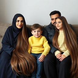 A family sitting together on the same sofa