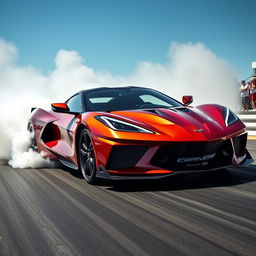 An innovative blend of a LaFerrari and Corvette C8 Z06 at a drag strip, captured doing a thrilling burnout