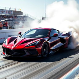 An innovative blend of a LaFerrari and Corvette C8 Z06 at a drag strip, captured doing a thrilling burnout