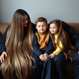 A family sitting together on the same sofa