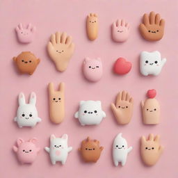 Illustrate an assortment of everyday objects animated into ultra-cute cartoon characters, each with multiple adorable hands and feet, enhancing the charm to maximum cuteness.