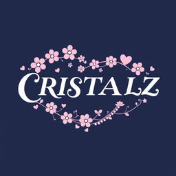 An enchanting and modern logo design for a K-pop group, featuring the word "CRISTALZ" prominently in a twisted, elegant font