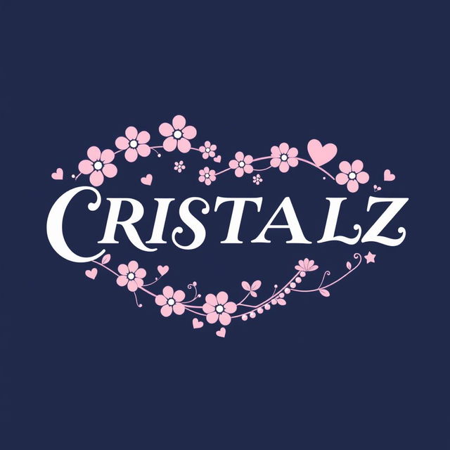 An enchanting and modern logo design for a K-pop group, featuring the word "CRISTALZ" prominently in a twisted, elegant font