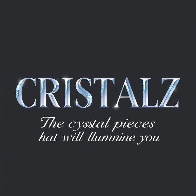 A logo design for a Kpop group featuring the large, bold writing "CRISTALZ" with elegant font, underneath in smaller cursive writing "The crystal pieces that will illuminate you"