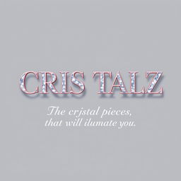 A logo design for a Kpop group featuring the large, bold writing "CRISTALZ" with elegant font, underneath in smaller cursive writing "The crystal pieces that will illuminate you"