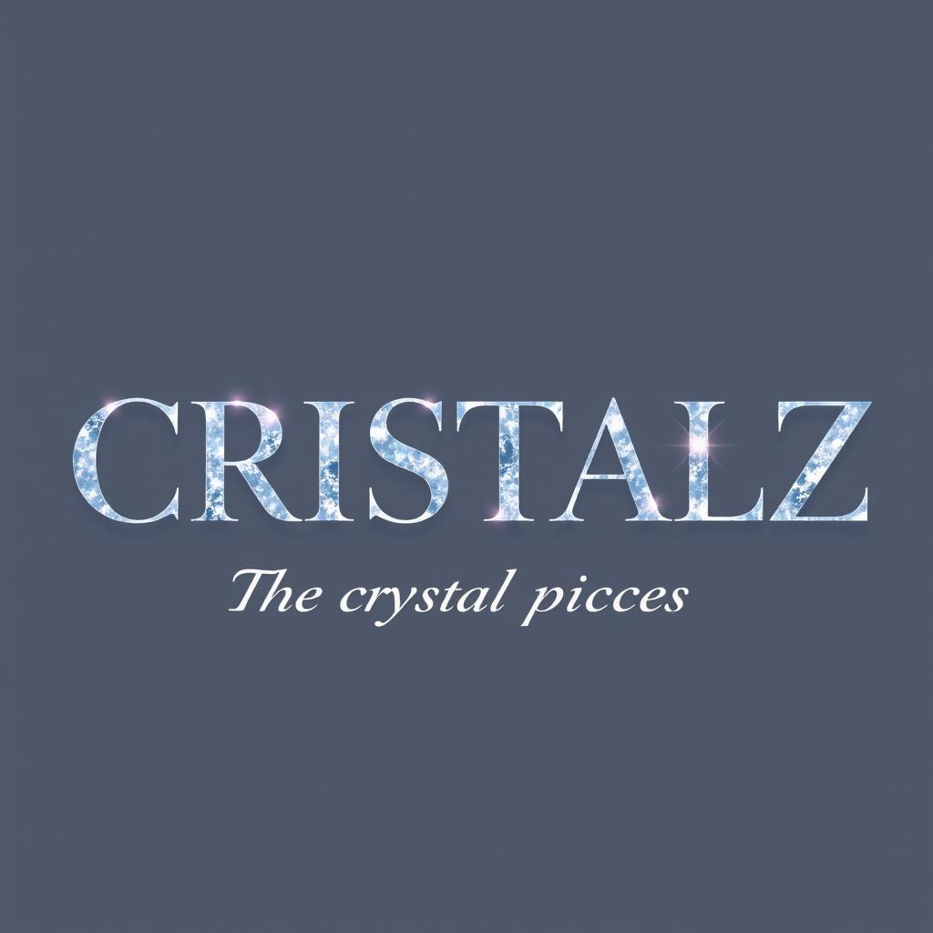 A logo design for a Kpop group featuring the large, bold writing "CRISTALZ" with elegant font, accompanied by the smaller, delicate script "The crystal pieces that will illuminate you" underneath