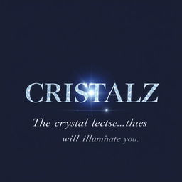 A logo design for a Kpop group featuring the large, bold writing "CRISTALZ" with elegant font, accompanied by the smaller, delicate script "The crystal pieces that will illuminate you" underneath