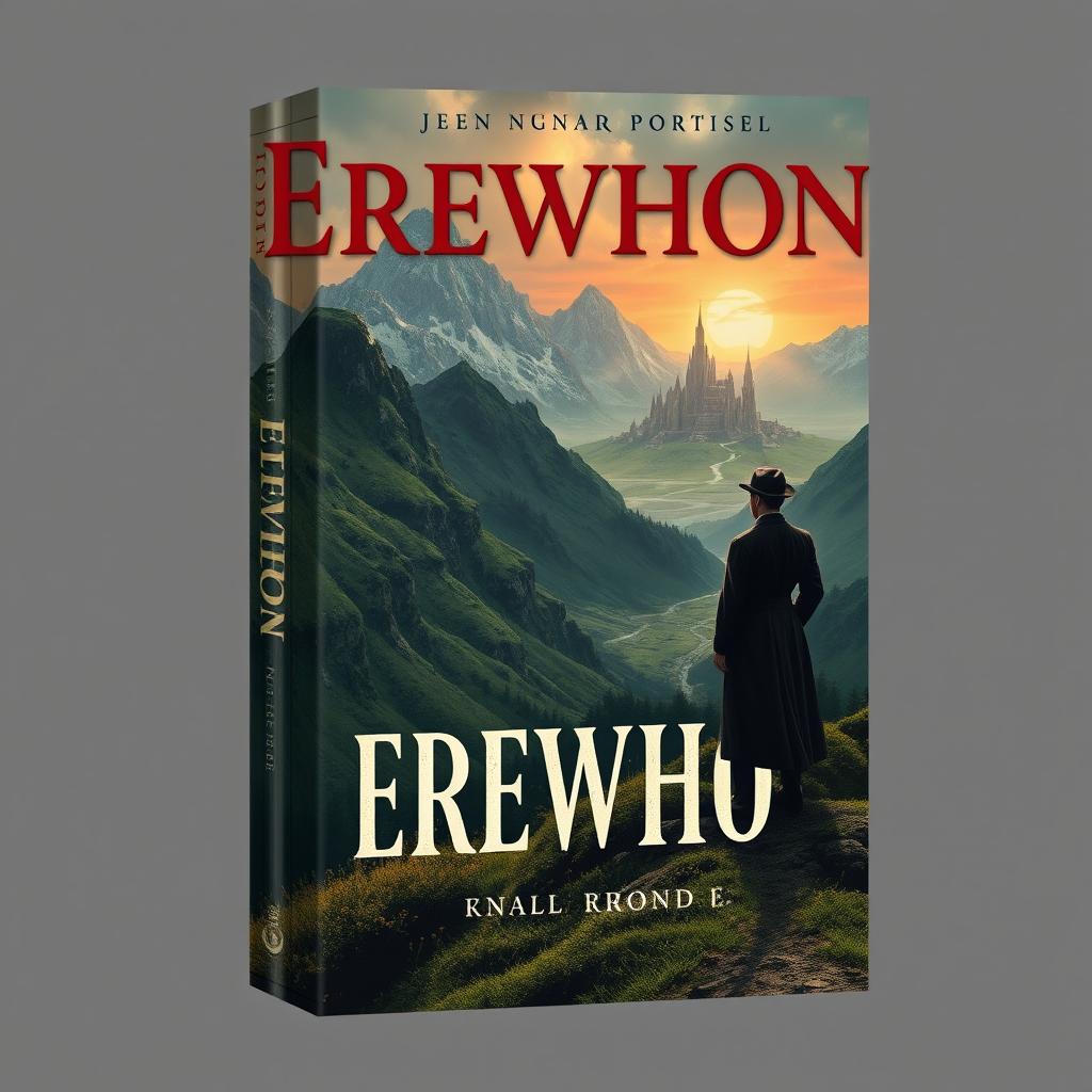 Design a book cover for the anti-Utopian novel "Erewhon" set in 1872 in the South Island of New Zealand