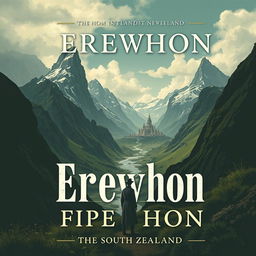 Design a book cover for the anti-Utopian novel "Erewhon" set in 1872 in the South Island of New Zealand