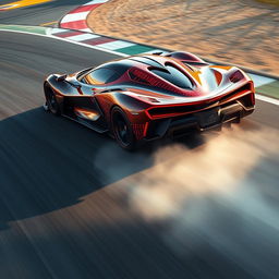 A sleek and futuristic hybrid of LaFerrari, Corvette C8 Z06, and Alpine Alpenglow, inspired by WEC Hypercar design, navigating an apex on a race track