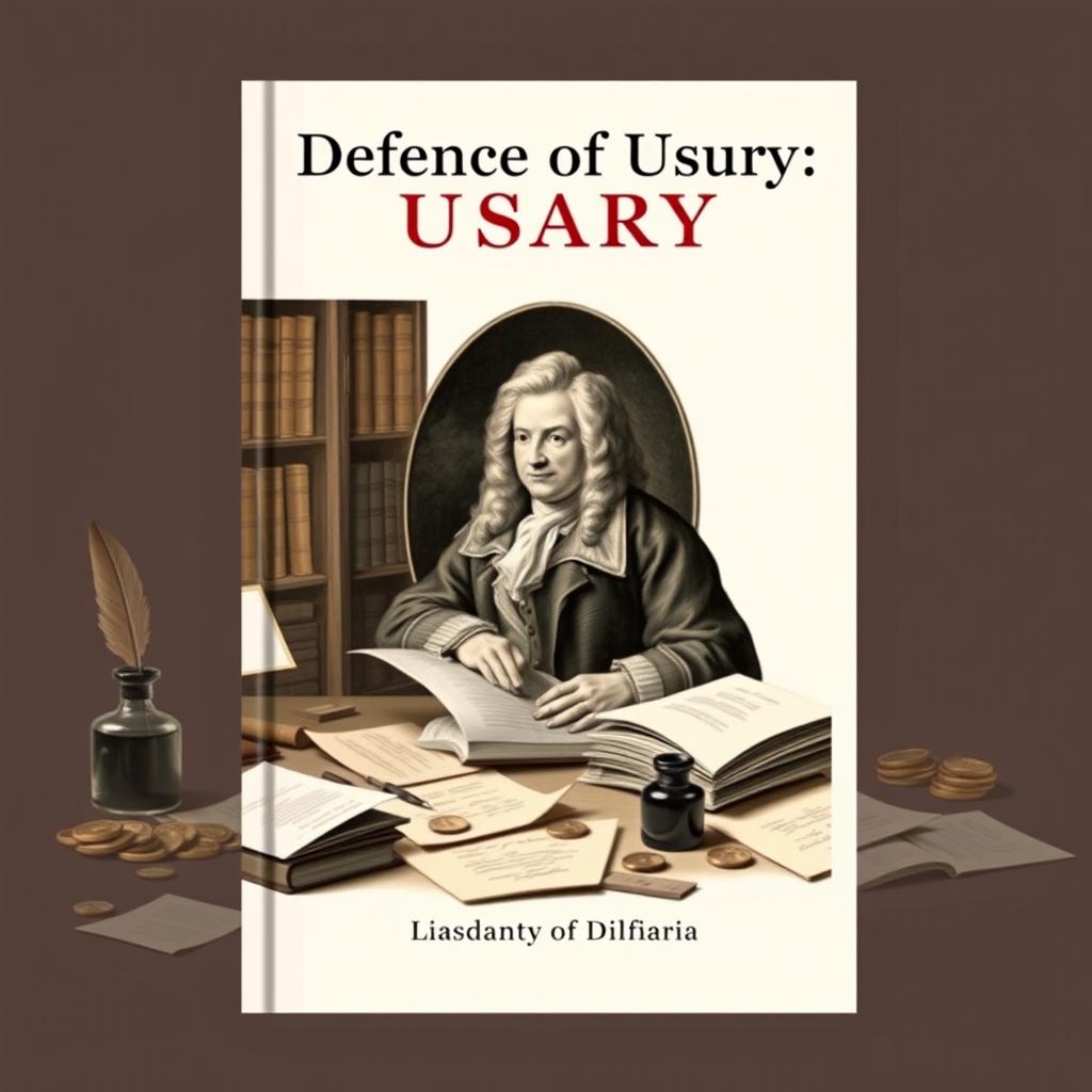 Design a book cover for 'Defence of Usury', capturing the essence of 18th-century financial and legal debates