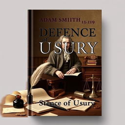 Design a book cover for 'Defence of Usury', capturing the essence of 18th-century financial and legal debates