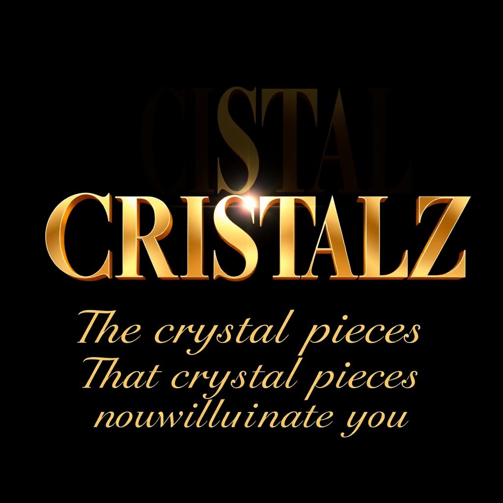 A logo design for a Kpop group featuring the large, bold writing "CRISTALZ" with elegant font, underneath in smaller cursive writing "The crystal pieces that will illuminate you"