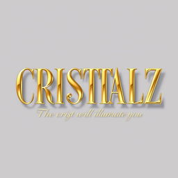 A logo design for a Kpop group featuring the large, bold writing "CRISTALZ" with elegant font, underneath in smaller cursive writing "The crystal pieces that will illuminate you"