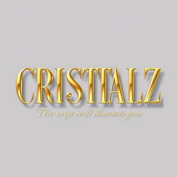 A logo design for a Kpop group featuring the large, bold writing "CRISTALZ" with elegant font, underneath in smaller cursive writing "The crystal pieces that will illuminate you"