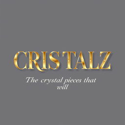 A logo design for a Kpop group featuring the large, bold writing "CRISTALZ" with elegant font, underneath in smaller cursive writing "The crystal pieces that will illuminate you"