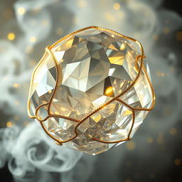 An opulent background featuring a large, faceted crystal composed of intertwining gold and silver elements