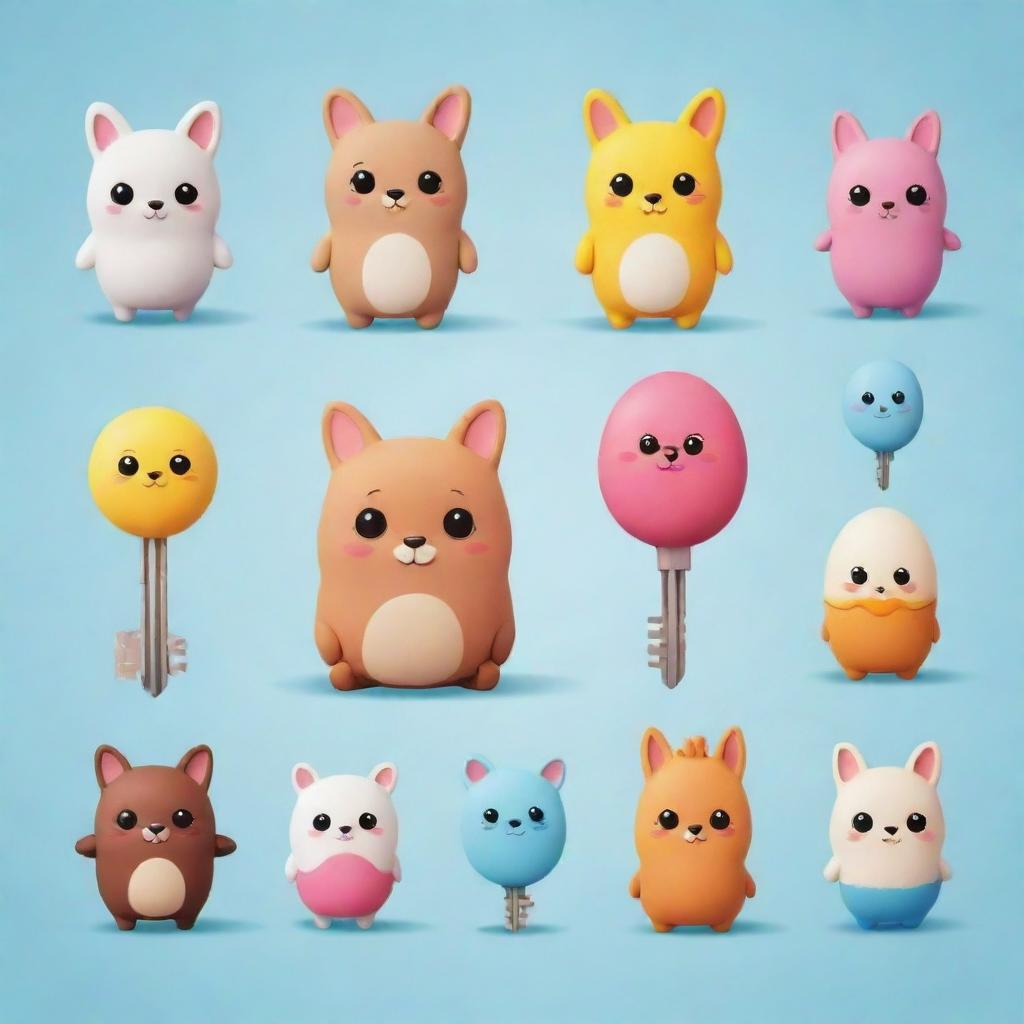 Design adorable and extremely cute cartoon characters originating from common items, making sure the items' key features are prominent, adding to their unique charm.