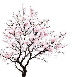 A majestic sakura tree in full bloom against a pristine white background