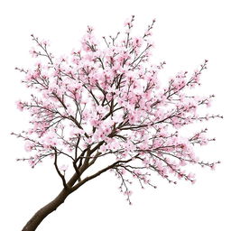 A majestic sakura tree in full bloom against a pristine white background