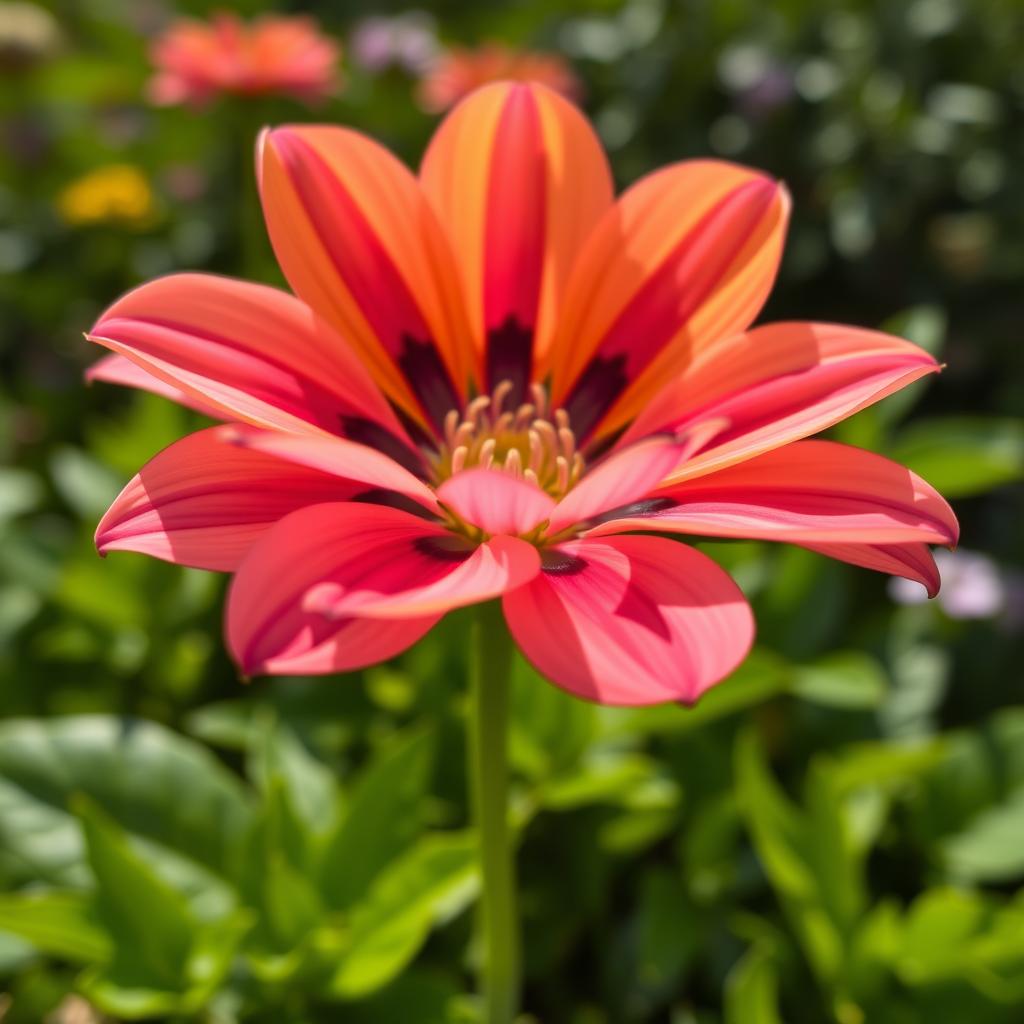 close-up of a beautiful flower, vibrant petals, focus on the center, lush greenery in the background, highly detailed, bright lighting