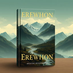 Create a book cover for the anti-Utopian novel "Erewhon" set in 1872, capturing the essence of the South Island of New Zealand's landscapes and the novel's philosophical themes