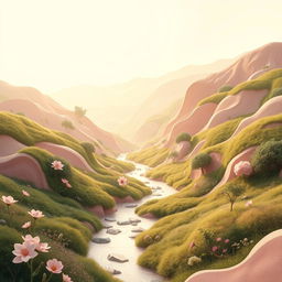 Artistic representation of a feminine abstract landscape shaped like a valley, symbolizing femininity and nature