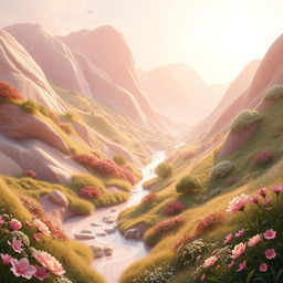 Artistic representation of a feminine abstract landscape shaped like a valley, symbolizing femininity and nature