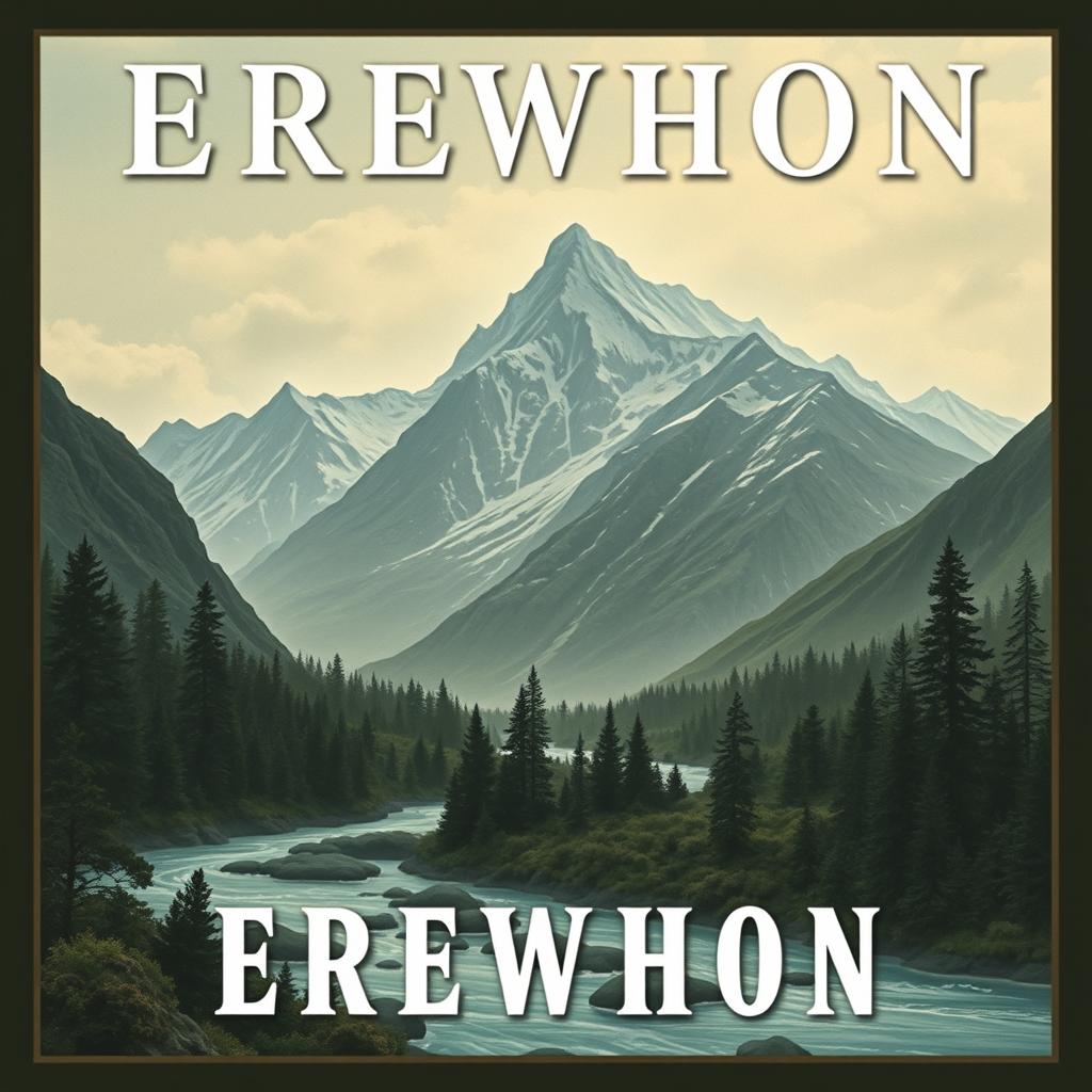 Design a book cover for the anti-Utopian novel 'Erewhon,' set in 1872 on the South Island of New Zealand