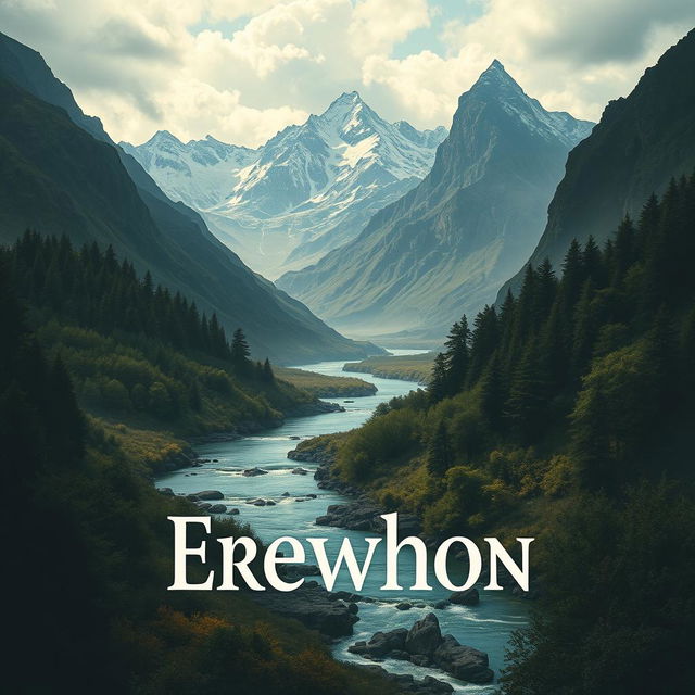 Design a book cover for the anti-Utopian novel 'Erewhon,' set in 1872 on the South Island of New Zealand