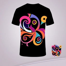 A modern and stylish t-shirt design featuring an abstract geometric pattern with vibrant colors