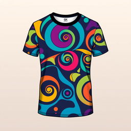 A modern and stylish t-shirt design featuring an abstract geometric pattern with vibrant colors