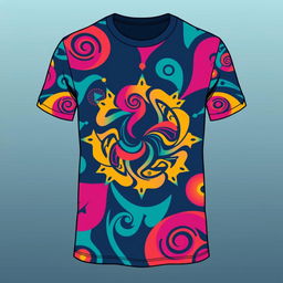 A modern and stylish t-shirt design featuring an abstract geometric pattern with vibrant colors