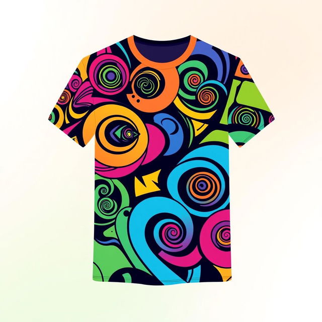 A modern and stylish t-shirt design featuring an abstract geometric pattern with vibrant colors