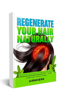 A 3D book cover design for a guide titled 'Regenerate Your Hair Naturally', exuding a modern and clean aesthetic