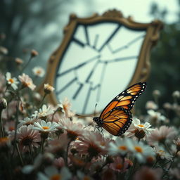 A sprawling image titled 'Desvaneio' by Yasmin Fantinne, featuring a wounded butterfly amidst the foreground