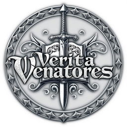 An emblematic silver logo for a Dungeons and Dragons group