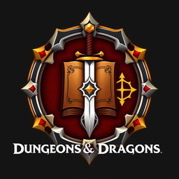 A logo design for a Dungeons and Dragons group, featuring a rich color palette of silver, gold, and red