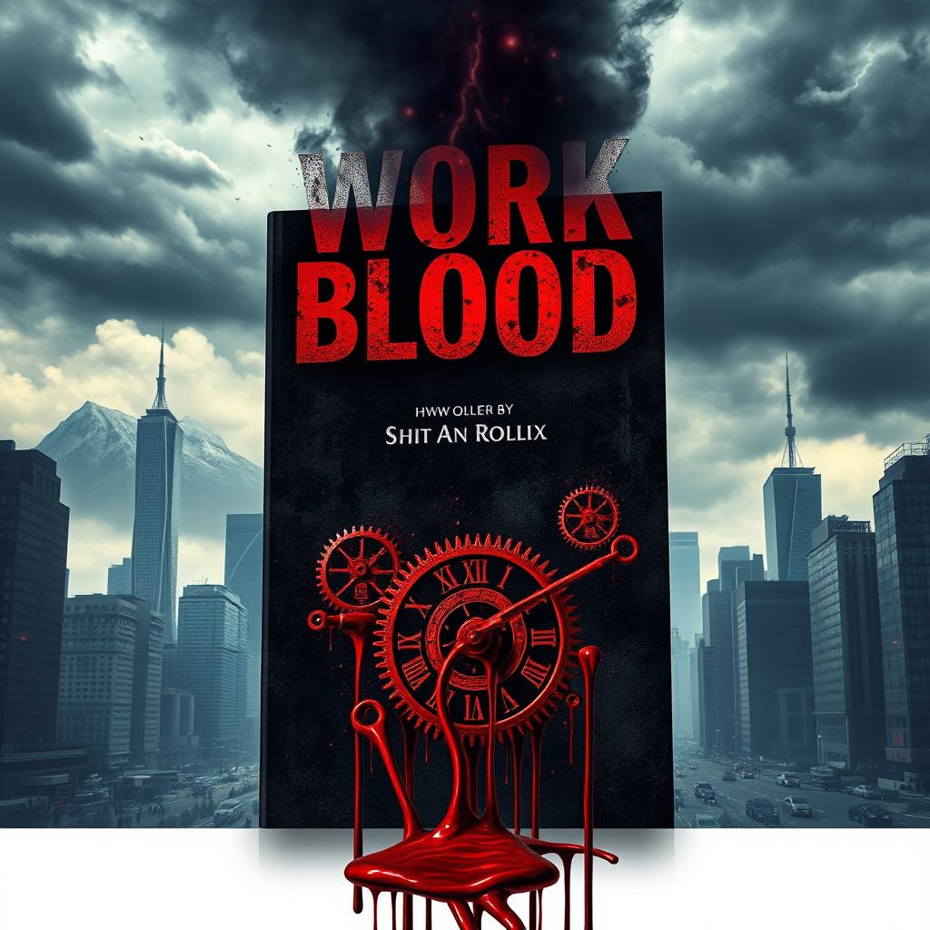 A dramatic and intense book cover featuring the concept of 'work blood'